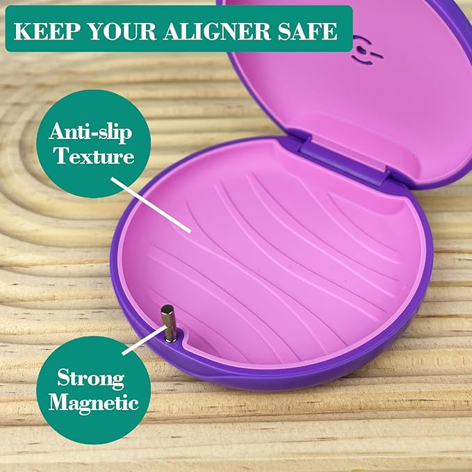 2 Pack Retainer Case,Aligner Case with Vent Holes, Compatible with Invisalign, Mouth Guard Cases，Portable Slim Travel Cute Orthodontic Retainer Cases (Pink Purple)