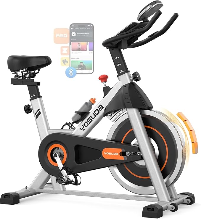 YOSUDA Exercise Bike, Brake Pad Stationary Bike for Home with Exclusive App, Magnetic Indoor Cycling Bike with 300 lb Weight Capacity, Low Noise, Tablet Holder and Fitness Courses for Weight Loss-StrideForce Fitness