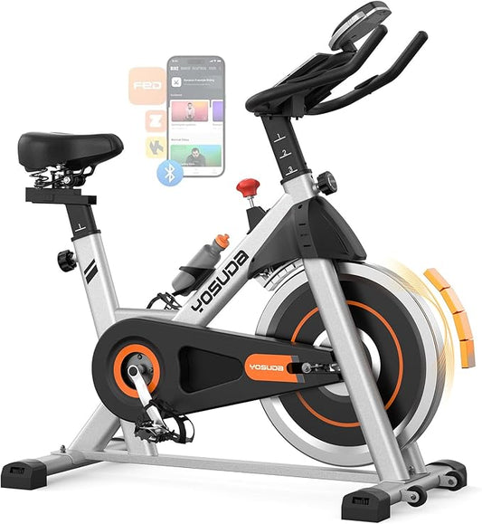 YOSUDA Exercise Bike, Brake Pad Stationary Bike for Home with Exclusive App, Magnetic Indoor Cycling Bike with 300 lb Weight Capacity, Low Noise, Tablet Holder and Fitness Courses for Weight Loss-StrideForce Fitness