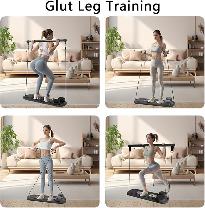 Pilates Reformer Board, 6 in 1 Portable & Foldable Pilates Reformer Set with Resistance Bands, Pilates Board for Home Workout, Multifunctional Abdominal Board-StrideForce Fitness