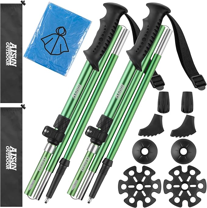 AISUNOURDOOR Lightweight Adjustable Trekking Poles, Aluminum Collapsible Travel Hiking or Walking Sticks for Women Children, with One Disposable Raincoat-StrideForce Fitness