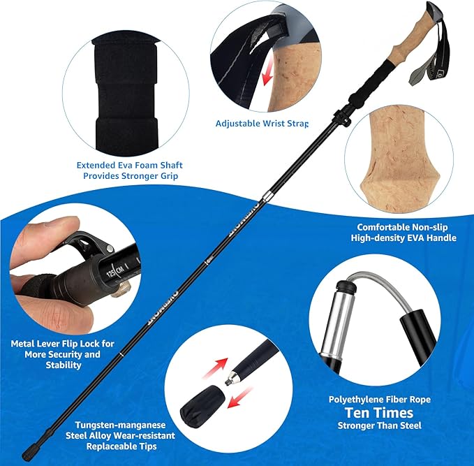 Overmont 7075 Aluminum Trekking Poles - Lightweight Collapsible Hiking Poles Adjustable Walking Sticks with EVA Handle All Terrain Accessories Carry Bag - Set of 2-StrideForce Fitness