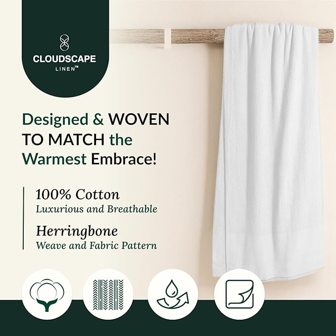 Herringbone Cotton Twin Blanket for Couch, Bed,Sofa, Home Decor, Soft, Lightweight, All-Season Bed Blanket, 68 x92, White-StrideForce Fitness