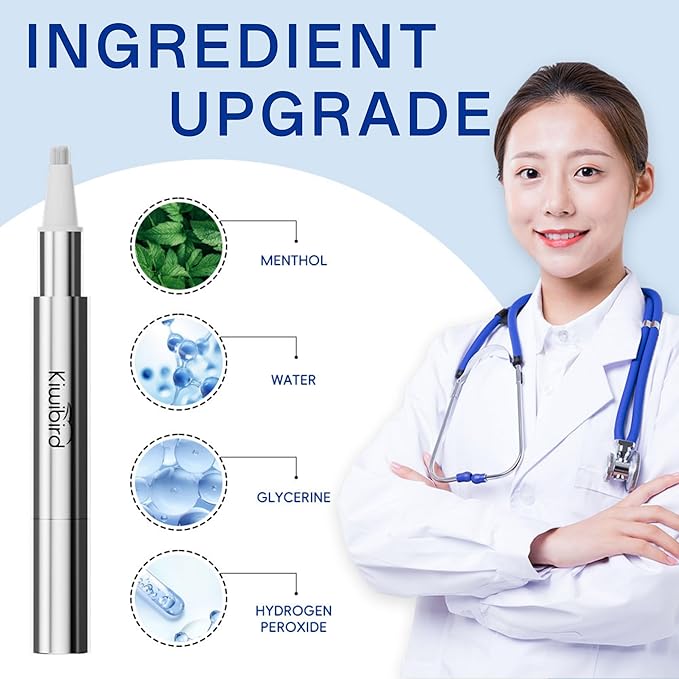 KIWIBIRD Teeth Whitening Kit for Sensitive Teeth – 3 Gel Pens, LED Light with Wireless Charging Case, IPX7 Waterproof, Enamel-Safe at-Home Dental Care Tool