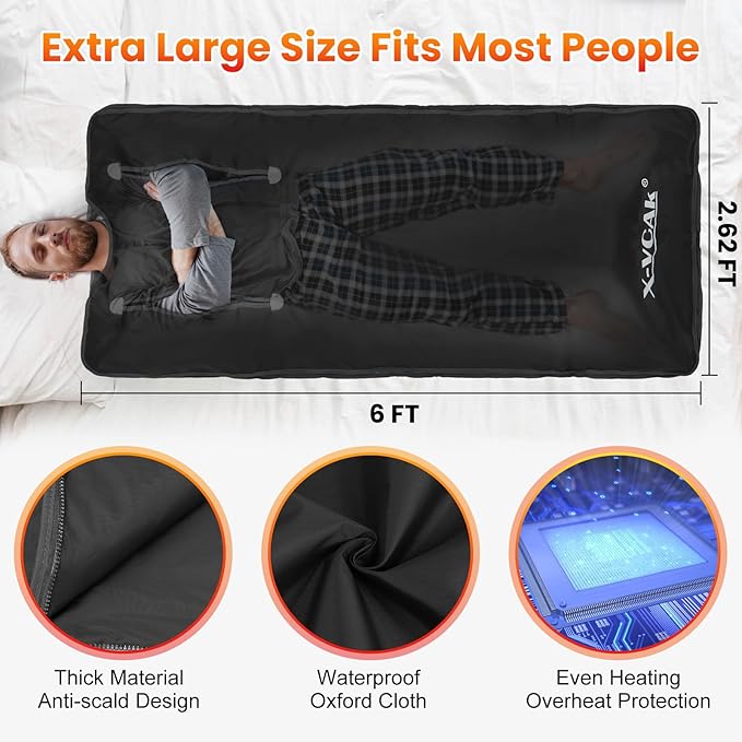 Sauna Blanket, Sauna, Portable Sauna for Home, 86-158℉, 20-60 Minutes Timer, 6 ft x 2.62 ft-StrideForce Fitness