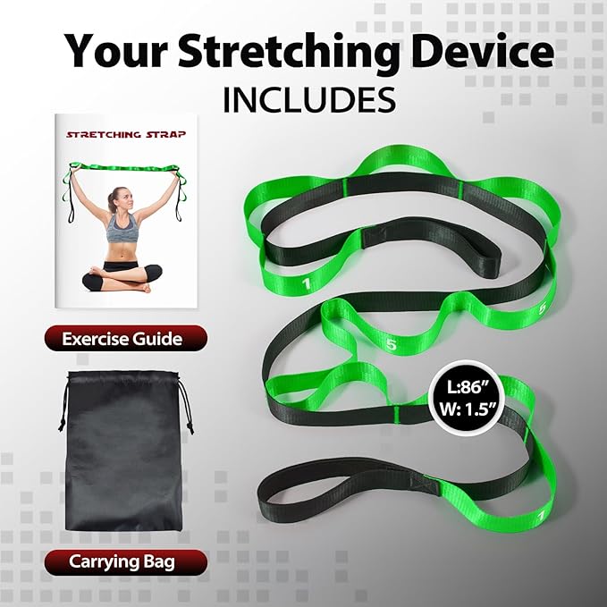 Stretching Strap with 10 Loops-Yoga Strap for Physical Therapy,Home Workout,Pilate & Flexibility Training,Non Elastic Exercise Stretch Band for Hamstring,Leg Stretcher Belt,Flexibility Fascia-StrideForce Fitness