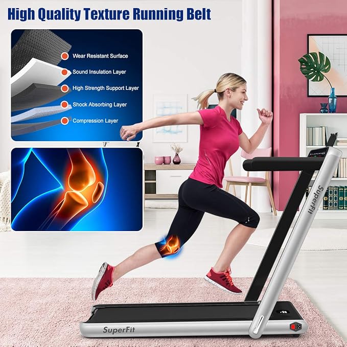 GYMAX Walking Pad, 2.25HP Dual Display Foldable Treadmill for Home with Remote/Smart App Control, Portable Compact Treadmill for Office Under Desk, Folding Running Machine for Small Spaces-StrideForce Fitness