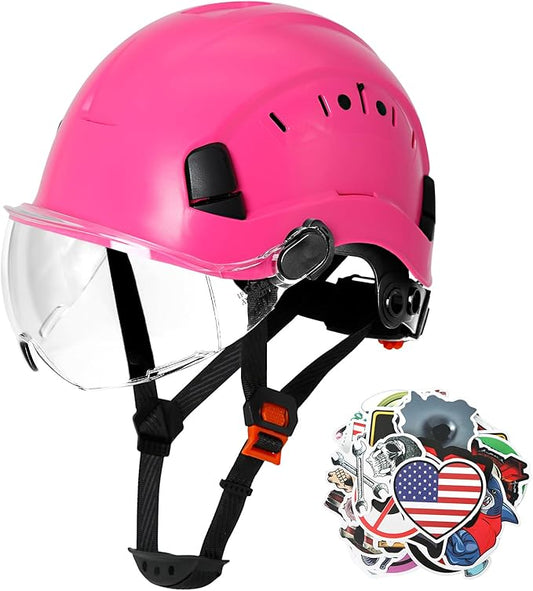 Aolamegs Pink Hard Hats for Women OSHA Approved - ANSI Z89.1 Construction Safety Hard Hat with Clear Visor, Adjustable Vented Cascos De Construccion Work Hardhats, 6 Point Ratcheting Hardhat-StrideForce Fitness