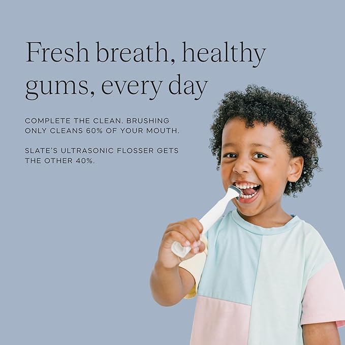 Slate Electric Flosser - Starter Set | 3-in-1 Dentist-Invented with Reusable Floss Heads, Gum Brushes & Tongue Scraper | More Effective Than String or Water Floss