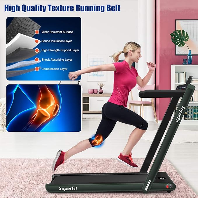 GYMAX Walking Pad, 2.25HP Dual Display Foldable Treadmill for Home with Remote/Smart App Control, Portable Compact Treadmill for Office Under Desk, Folding Running Machine for Small Spaces-StrideForce Fitness