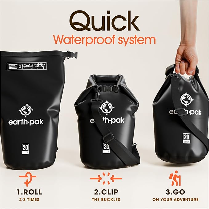 Earth Pak Waterproof Dry Bag - Roll Top Waterproof Backpack Sack Keeps Gear Dry for Kayak with Waterproof Phone Case-StrideForce Fitness
