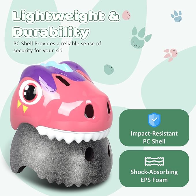 Dinosaur Bike Helmet for 1-3-5-8 Toddler Baby Kids, Lightweight Bicycle Helmet for Cycling Skateboard Roller Skate & Multi-Sports,2 Sizes for Boys and Girls-StrideForce Fitness