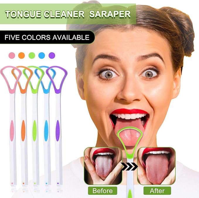 Yerliker 10 Pcs Tongue Scraper Cleaner, Tongue Scrapers for Adults, Portable Oral Brush Oral Healthy Care Tools, Fight Bad Breath