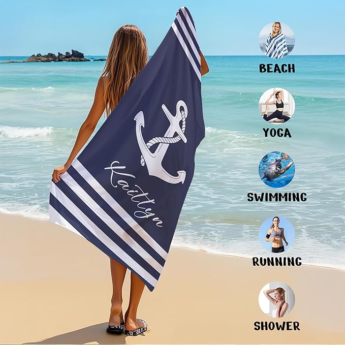 JML Personalized Beach Towel with Name, Custom Anchor Beach Towel, Customized Microfiber Pool Towel, Quick Dry & Absorbent Swim Towel for Adult,Anniversary, Birthday, Summer Holiday,Vacation-StrideForce Fitness