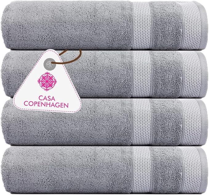 CASA COPENHAGEN Solitaire Towels, 4 Pieces Bath Towel Set- Grey Violet, 600 GSM Designed in Denmark Made of Soft Egyptian Cotton for Bathroom, Kitchen & Shower-StrideForce Fitness