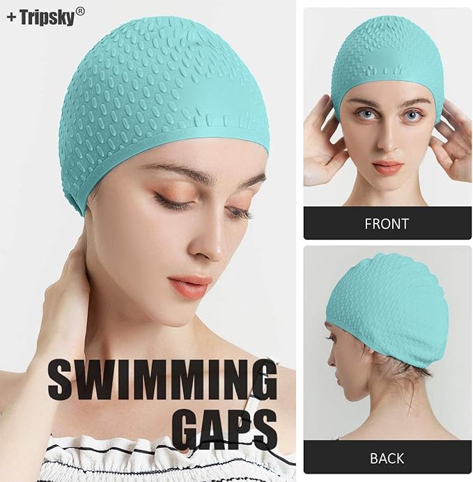Tripsky Silicone Swim Cap,Comfortable Bathing Cap Ideal for Curly Short Medium Long Hair, Swimming Cap for Women and Men, Shower Caps Keep Hairstyle Unchanged…-StrideForce Fitness
