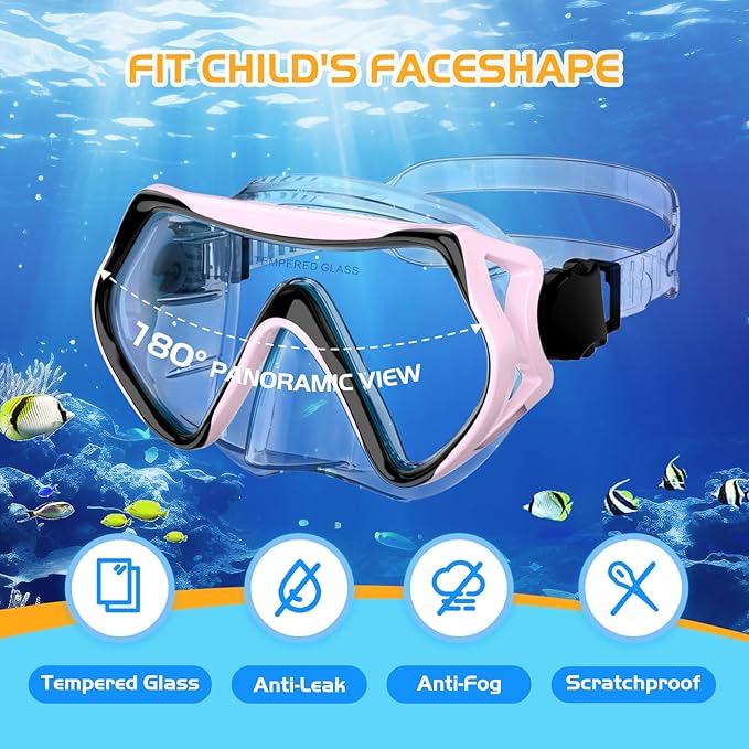 Snorkeling Gear, Dry Snorkel Set180° Panoramic Wide View,Anti-Fog Scuba Diving Mask, Professional Snorkeling Gear for Free Breathing, Swimming, Diving-StrideForce Fitness