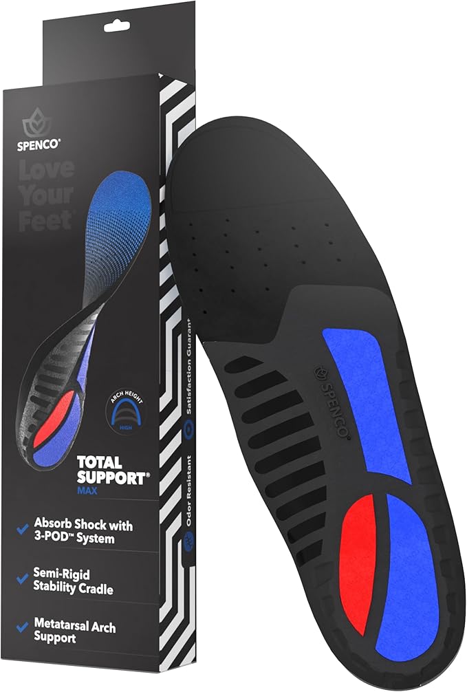 Spenco Total Support Max Shoe Insoles - Orthotic Metatarsal Arch Support Inserts - Absorbs Shock, Reduces Over-Pronation, Conforms to Foot Contours, Deep Heel Cupping Women's 9-10.5/Men's 8-9.5-StrideForce Fitness