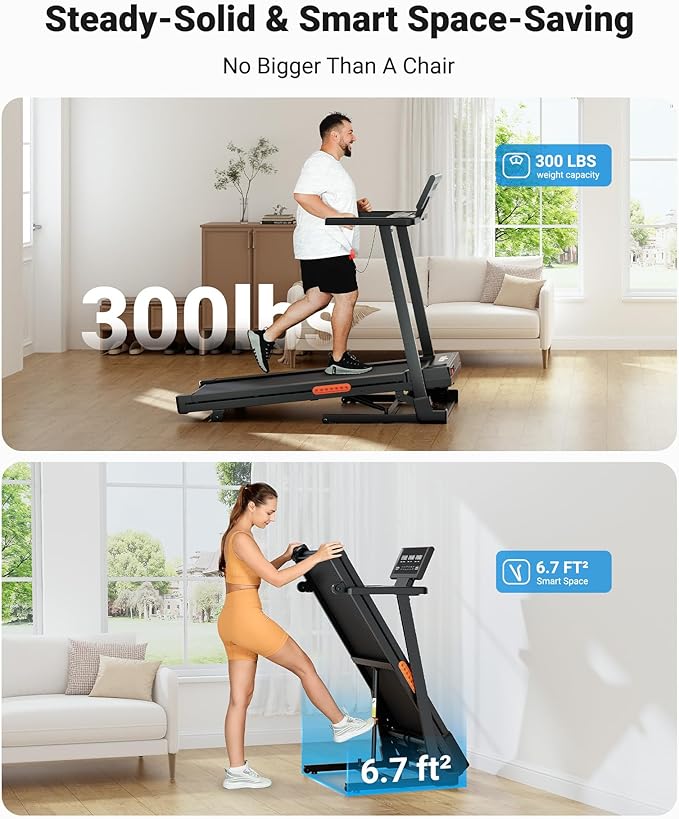 THERUN Treadmill with Incline, 3.0 HP Foldable Treadmills for Home, Brushless Motor Auto Incline Treadmill, 12 Level Adjustable, 300 LBS Capacity, Quiet Running-StrideForce Fitness