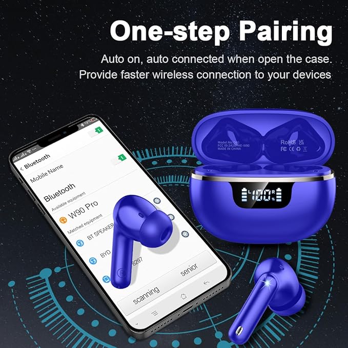 Wireless Earbuds Bluetooth 5.4 Headphones Noise Cancelling, 40H Playtime Bluetooth Ear Bud with Dynamic Drivers Stereo, Sports Earphones Wireless with LED Power Display for Laptop Pad Phones-StrideForce Fitness