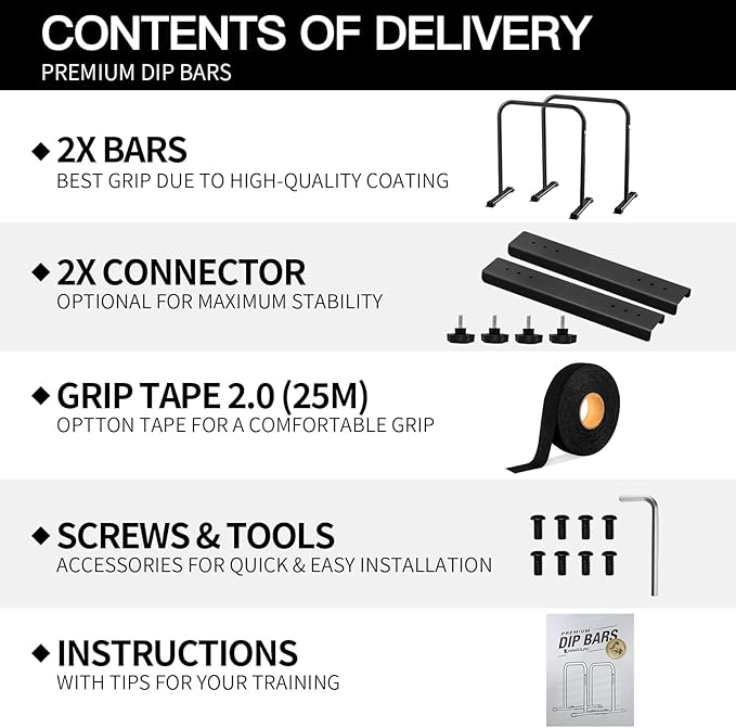 2025 Upgrade World's Best Strongest Premium Dip Bars With Adjustable Ultra-Stable Settings & Non-Slip Feet - USA Original Patent, Designed, Shipped, Warranty-StrideForce Fitness
