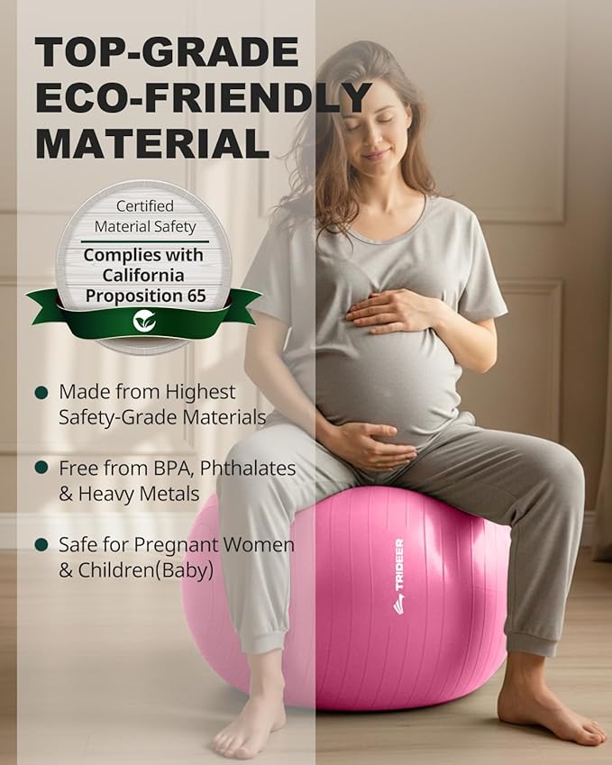 Trideer Extra Thick Yoga Ball Exercise Ball, 5 Sizes Gym Ball, Heavy Duty Ball Chair for Balance, Stability, Pregnancy, Quick Pump Included-StrideForce Fitness