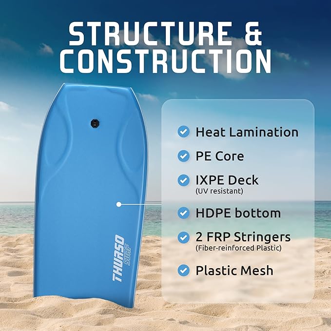 THURSO SURF 42'' Body Boards for Beach Pool Lightweight PE Core IXPE Deck HDPE Bottom FRP Stringers High Performance Body Board with Double Swivel Surf Leash and Bodyboard Bag Lightning-StrideForce Fitness