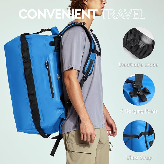 Haimont Large Waterproof Duffel Backpack Roll-Top Heavy Duty Dry Duffle Bag for Boating, Travel, Motorcycle, Kayaking, Camping, 60L-StrideForce Fitness