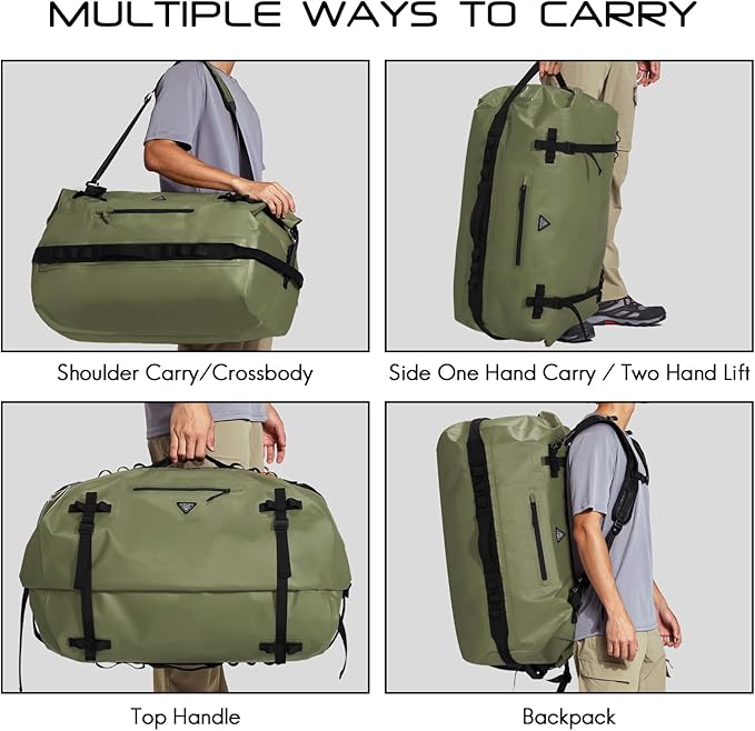 Haimont Large Waterproof Duffel Backpack Roll-Top Heavy Duty Dry Duffle Bag for Boating, Travel, Motorcycle, Kayaking, Camping, 60L-StrideForce Fitness