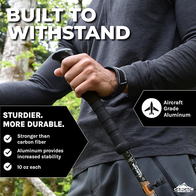 Cascade Mountain Tech Lightweight Aircraft-Grade Aluminum Trekking Poles with Extended Down Grip Plus Tip Kit-StrideForce Fitness