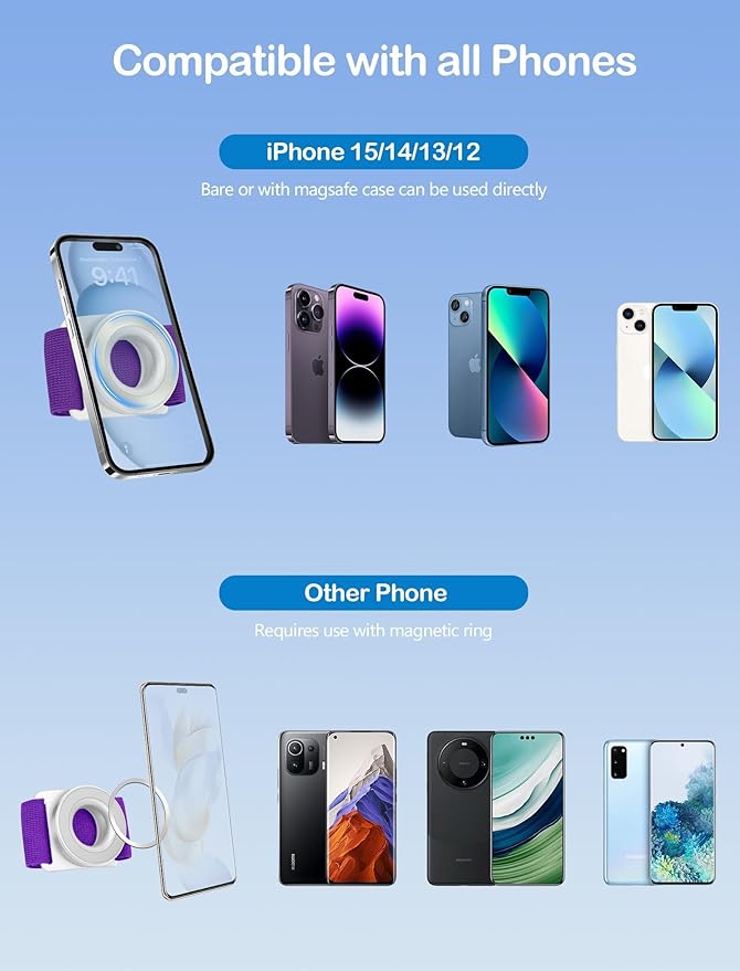 TOPGO Running Phone Holder for iPhone [360° Rotatable & Upgrade Anti-Drop] Magnetic Wrist Phone Holder, Magsafe Armband Compatible with iPhone 16 Pro and Android - Purple-StrideForce Fitness