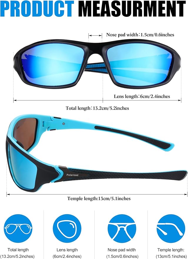 Frienda 6 Pack Polarized Sport Sunglasses for Men Multipack Fit over Glasses Pack Lot Set Men's Sport Fishing Eyeglasses-StrideForce Fitness