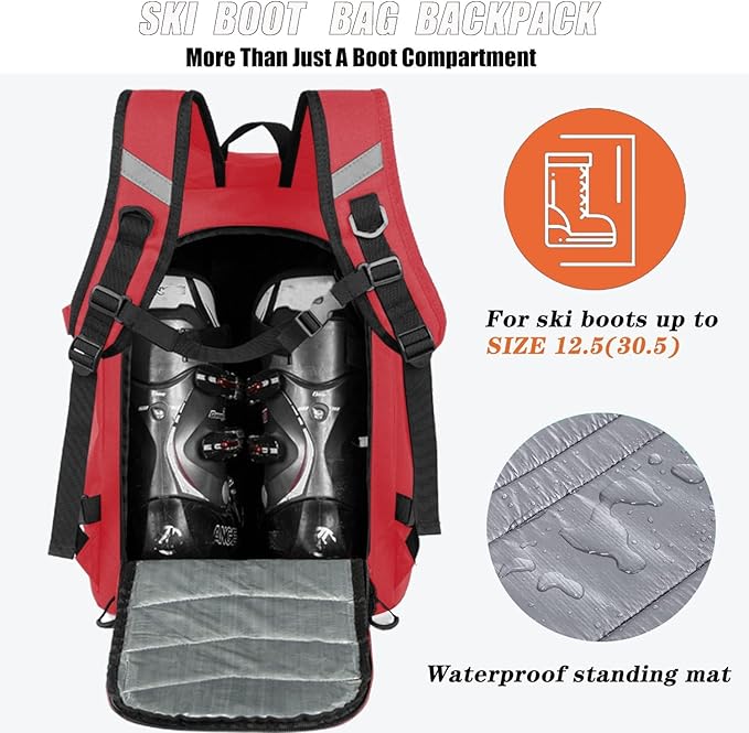 KEOFID 50L Ski Boot Bag Backpack, Waterproof Ski Bag, Travel Backpack for Ski Helmet, Snowboard-StrideForce Fitness