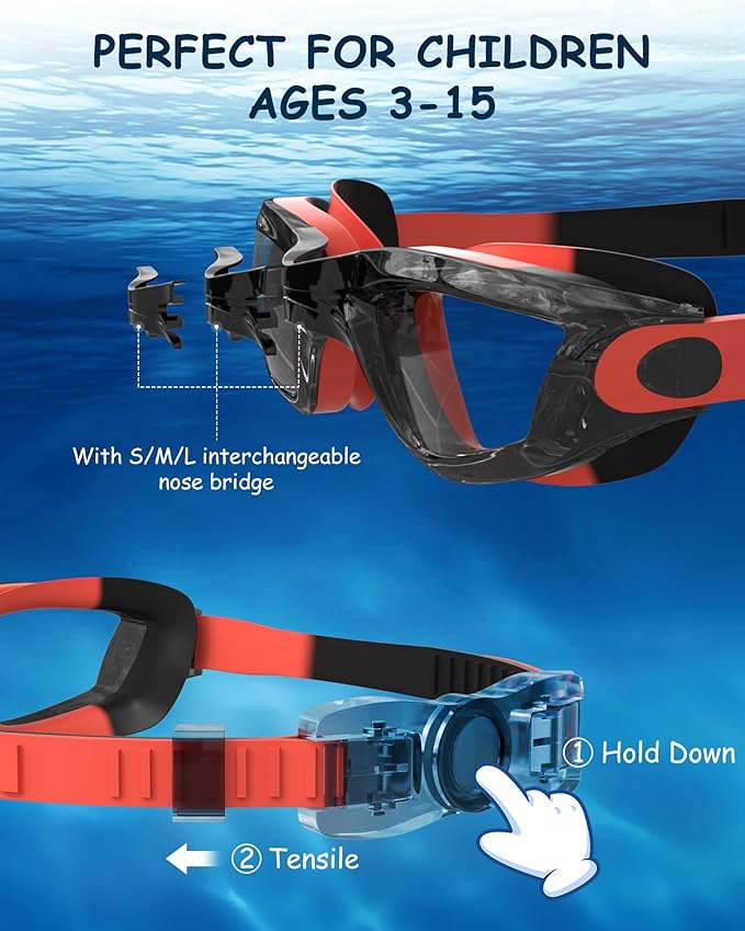 Kids Swim Goggles, Swimming Goggles for Kids Toddlers 3-14 with Swim Cap, Nose Clip, Nose Bridge, Ear Plugs-StrideForce Fitness