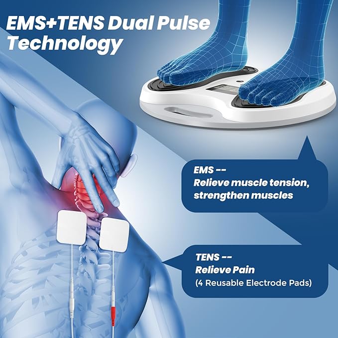 EMS Foot Massager for Neuropathy Relief, TENS Foot Nerve Circulation Stimulator for Pain Relief, Muscle Stimulator with 4 Body Pads, Relieves Swelling, Cramps, Plantar Fasciitis-StrideForce Fitness