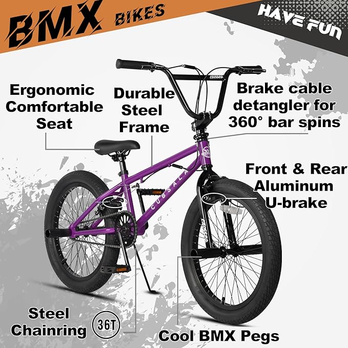 Freestyle BMX Bike, 18 20 Inch Kids Bicycle for 5-13 Years Old Kids and Beginner Level Rider, Multiple Colors-StrideForce Fitness