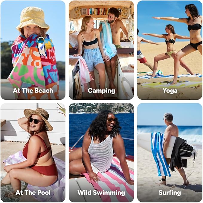 Dock & Bay Beach Towel - Quick Dry, Sand Free - Compact, Lightweight - 100% Recycled - Includes Bag - Power of Positivity - Large (160x90cm, 63x35)-StrideForce Fitness