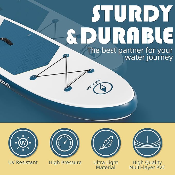 Inflatable Stand Up Paddle Board with SUP Accessories & Backpack. Paddle Boards for Adults. Non-Slip Deck, Wide Stance, Bottom Fin, Double Action Pump.-StrideForce Fitness