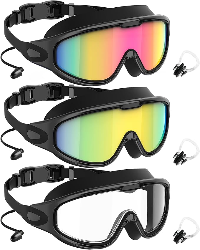 NSSIW Goggles Swimming Adult Swim-Goggles: Wide View with UV400 Protection Anti Fog No Leak for Men and Women 3 Pack-StrideForce Fitness