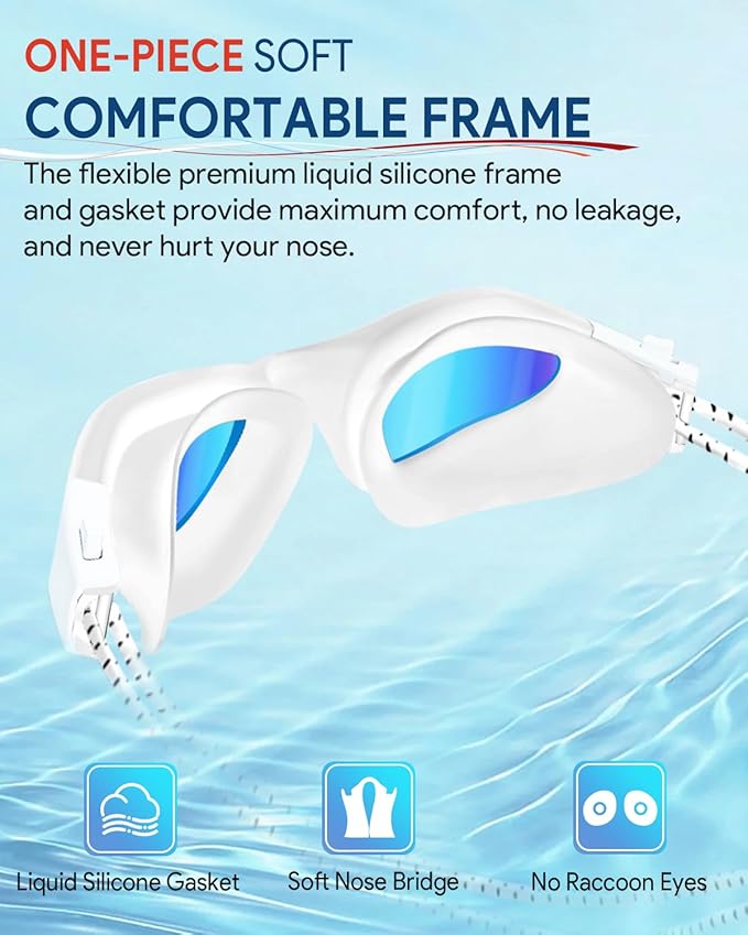 Swim Goggles, Polarized Adult Swimming Goggles Bungee Strap No Hair Pulling Anti-fog Pool Goggles for Men Women-StrideForce Fitness