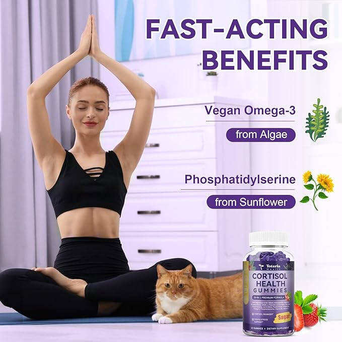 Cortisol Supplements for Women & Men 20-in-1 Cortisol Gummies with Ashwagandha Rhodiola Rosea Magnesium Phosphatidylserine Calm Focus Mood Support Healthy Cortisol Levels 30 Day Supply-StrideForce Fitness