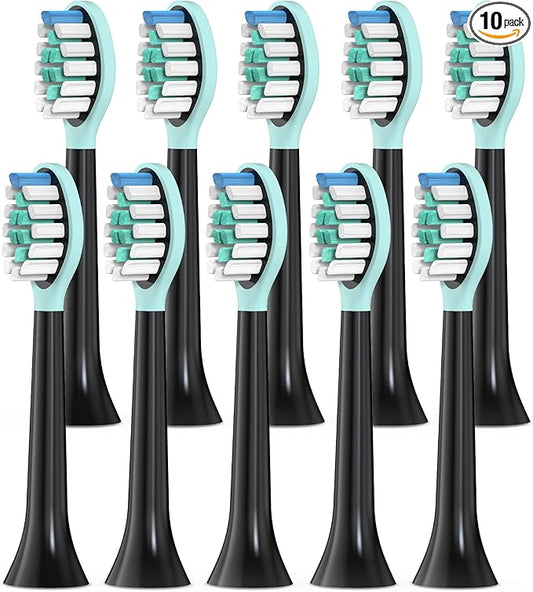 Replacement Toothbrush Heads for Philips Sonicare Electric Toothbrush, 2-in-1 Tongue Cleaner, 10 Pack, Mint Green,Suitable for Philips Sonicare Heads, C2, C1, C3, W1, W2, W3, G1, G2, G3