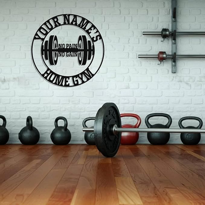 Personalized Home Gym LED Tin Metal Sign Multiple Sizes, Gym Sign Wall Decor, Exercise Workout Room Decor Fitness Center, Motivational Inspirational Hanging Wall Art Wall Plaque (03 w/o lights)-StrideForce Fitness