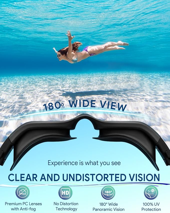 Swim Goggles, Polarized Adult Swimming Goggles Bungee Strap No Hair Pulling Anti-fog Pool Goggles for Men Women-StrideForce Fitness