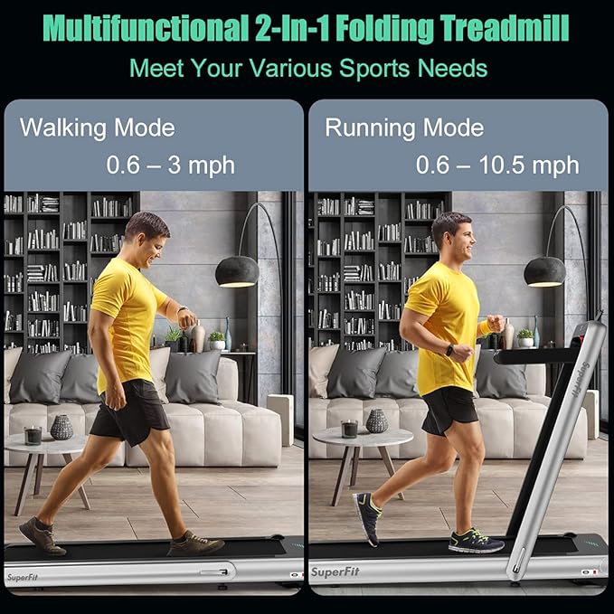 GYMAX Walking Pad, 4.75HP Under Desk Treadmill with LED Touch Screen, App Control, Built-in Speaker & Handle, 2 in 1 Folding Compact Portable Treadmill for Home Small Space-StrideForce Fitness