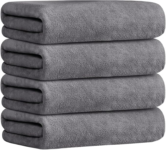 JML Microfiber Towels, Bath Towel Set 4 Pack, 27" x 55" - Super Absorbent, Fast Drying Bathroom Towel for Hair, Swimming, Fitness, Sport, Yoga -Grey-StrideForce Fitness
