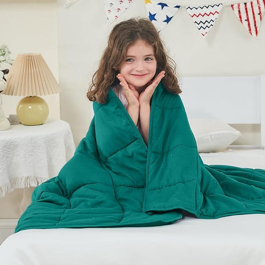 yescool Weighted Blanket (10 lbs, 41" x 60", Dark Green) Cooling Heavy Blanket for Sleeping Perfect for 90-110 lbs, Breathable Blanket with Premium Glass Bead, Machine Washable-StrideForce Fitness