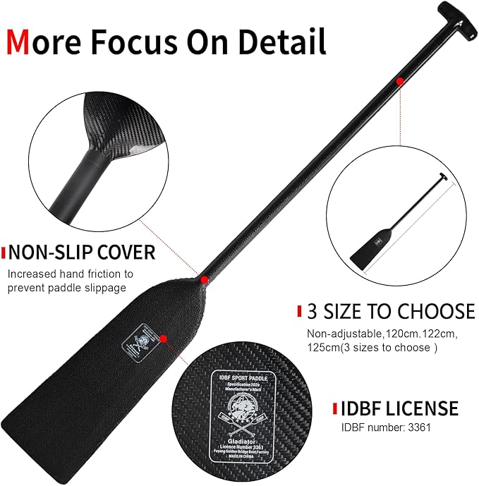 Dragon Boat Paddle Lightweight Full Carbon Fiber with Paddle Bag, 120/122/125CM (47/48/49 Inches) and Adjustable Dragon Boat Paddle115-130cm（）, IDBF Approved-StrideForce Fitness