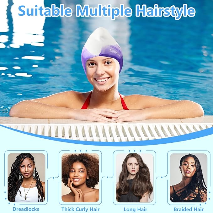 Swim Cap Long Hair,Silicone Swimming Caps with 3D Ear Cover,Waterproof Adult Swim Hats Bathing Caps for Women Men,Keep Your Hair Dry-StrideForce Fitness
