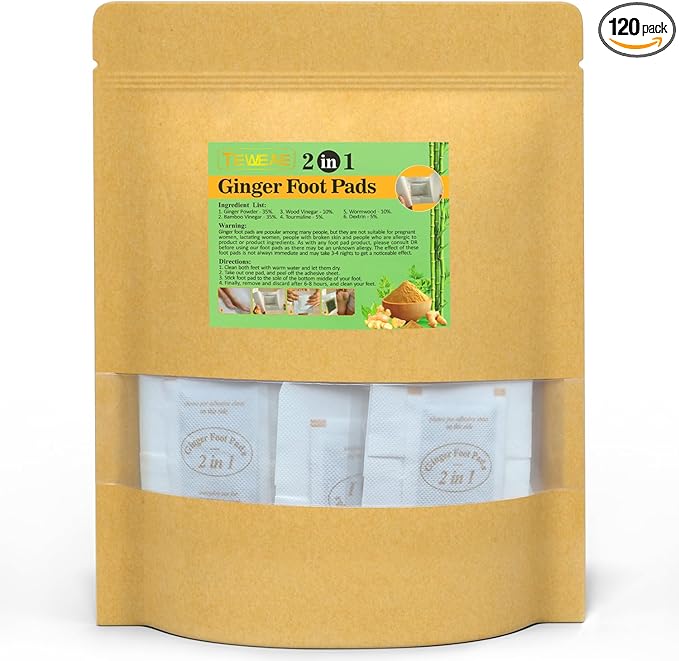 2 in 1 Foot Pads, 120 Pads Tear and Use Pure Ginger Bamboo Wormwood Foot Pads, Bigger Adhesive ''Stay in Place'' Goodnight Pads-StrideForce Fitness